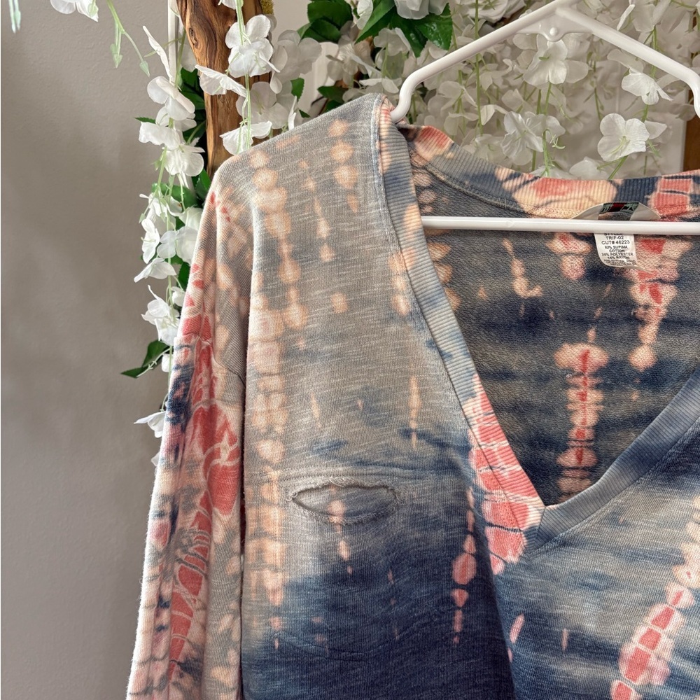 Hard Tail Tie-Dye V-Neck Sweatshirt - Blue and Pink - Picture 2 of 6